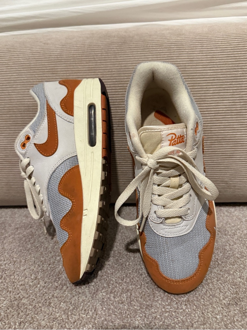 Patta Cream and Rust Brown Low-Top Sneakers